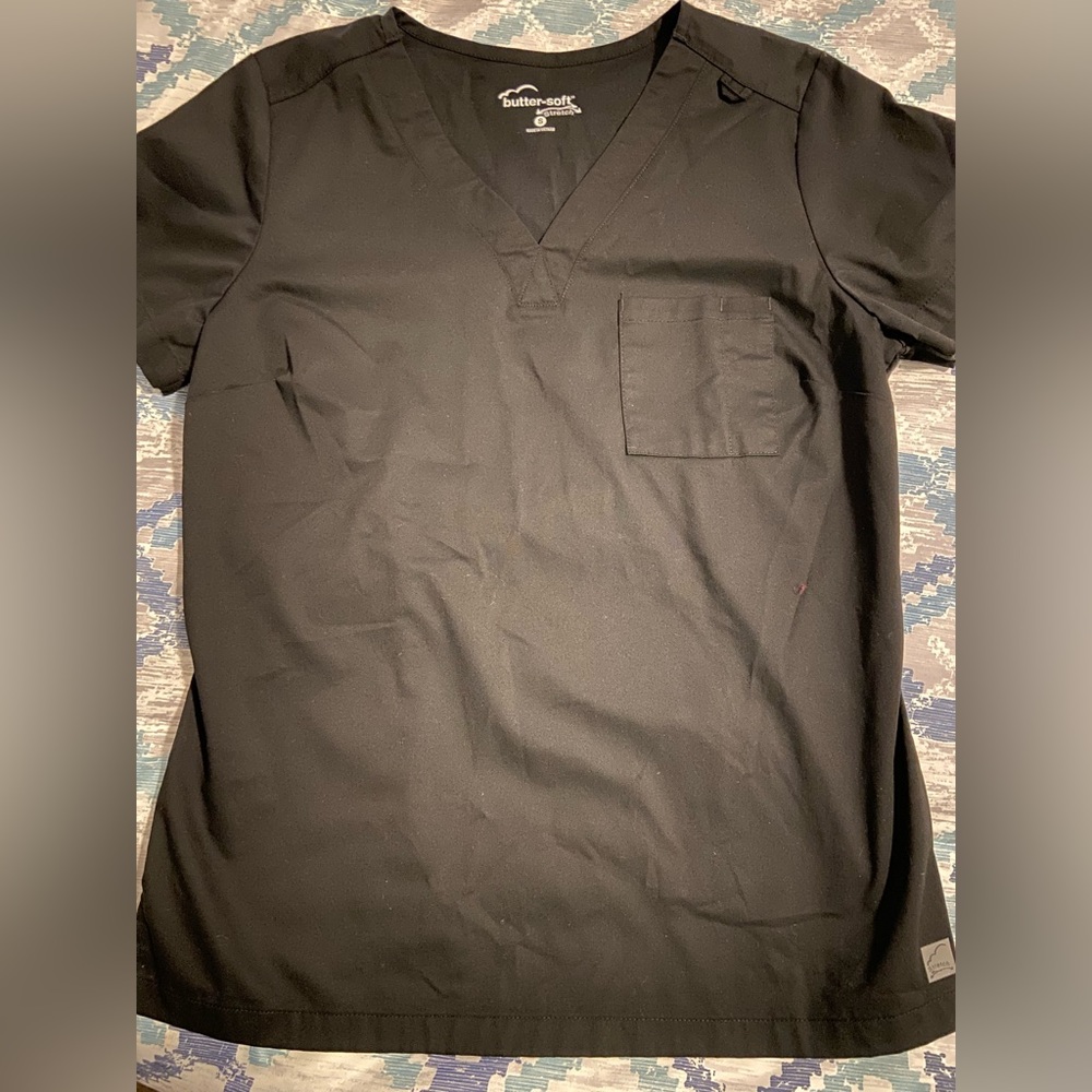 Butter -soft black scrub top , small, never worn